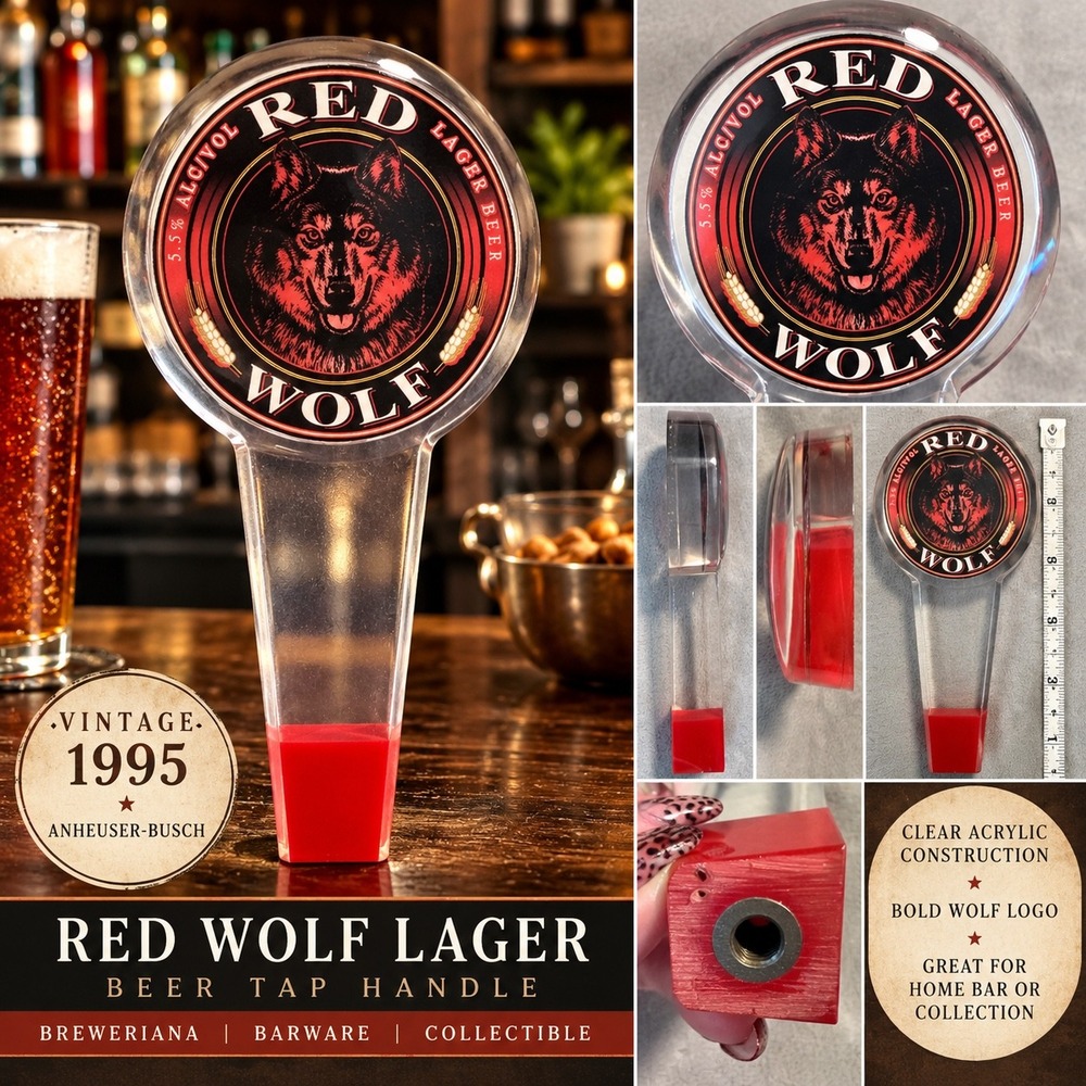 Vintage 1995 Red Wolf Lager Beer Tap Handle Acrylic Anheuser Busch Breweriana